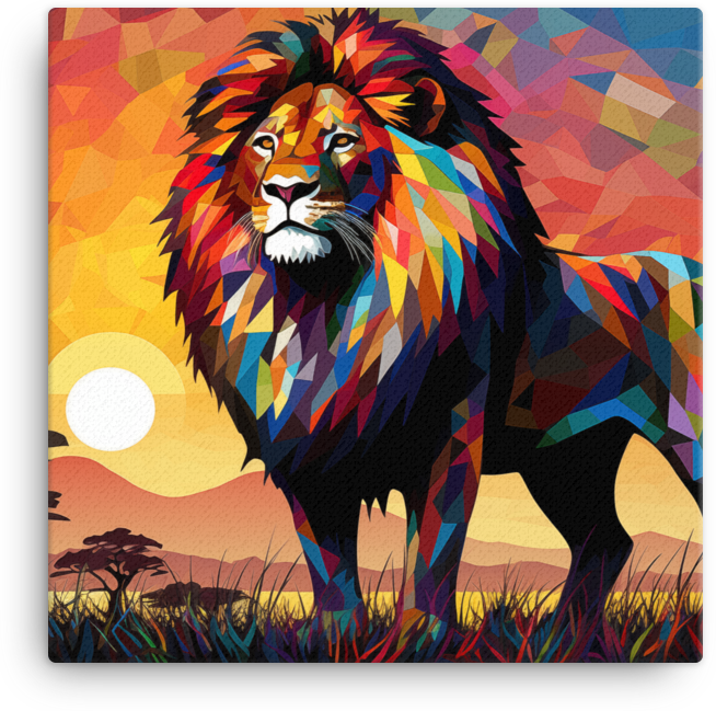 Savannah Sunset Geometric Lion Canvas Wall Art