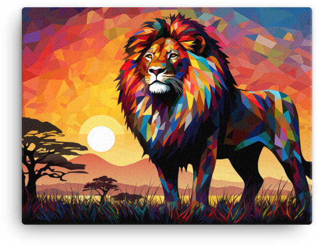 Savannah Sunset Geometric Lion Canvas Wall Art