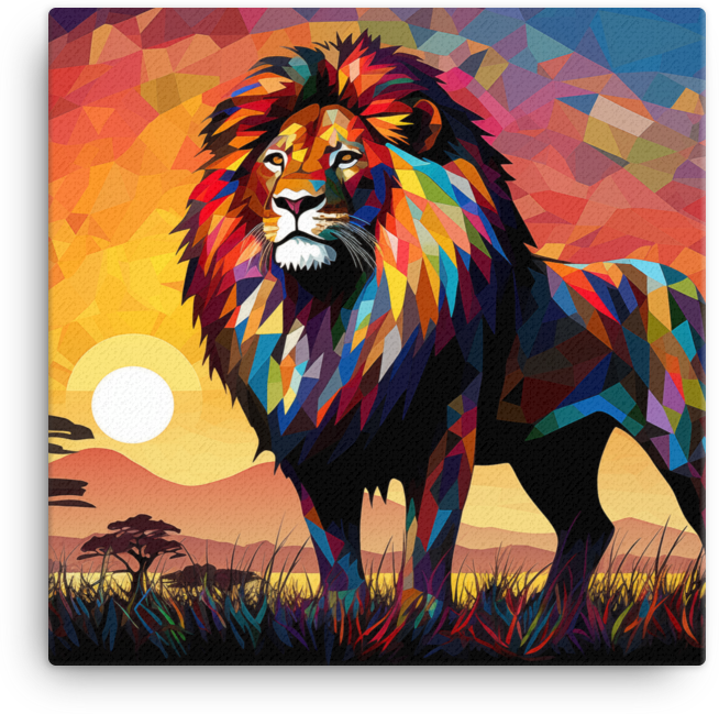 Savannah Sunset Geometric Lion Canvas Wall Art