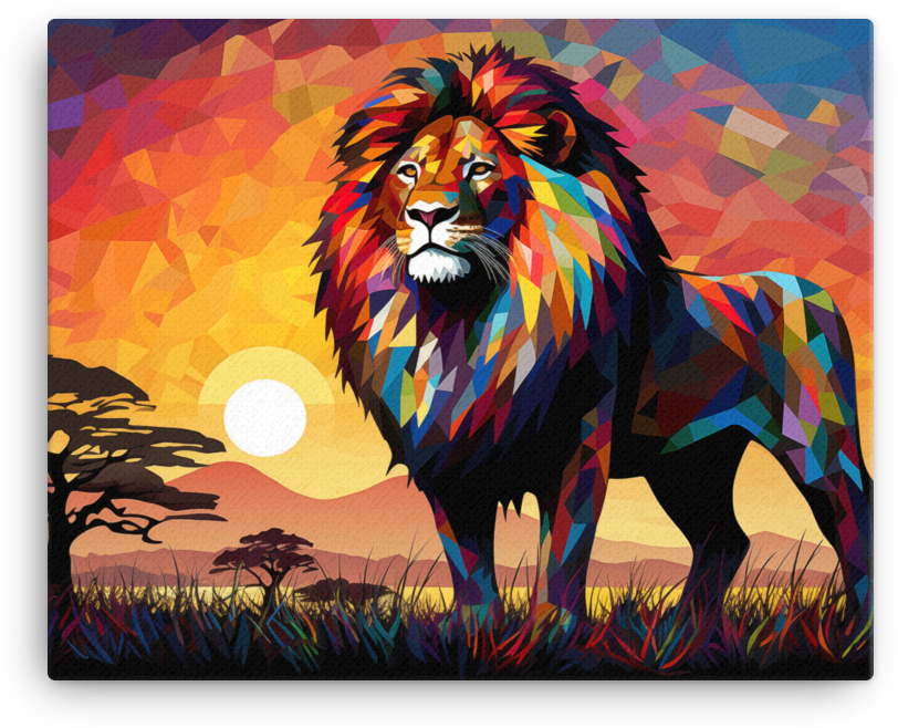 Savannah Sunset Geometric Lion Canvas Wall Art
