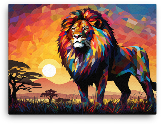Savannah Sunset Geometric Lion Canvas Wall Art