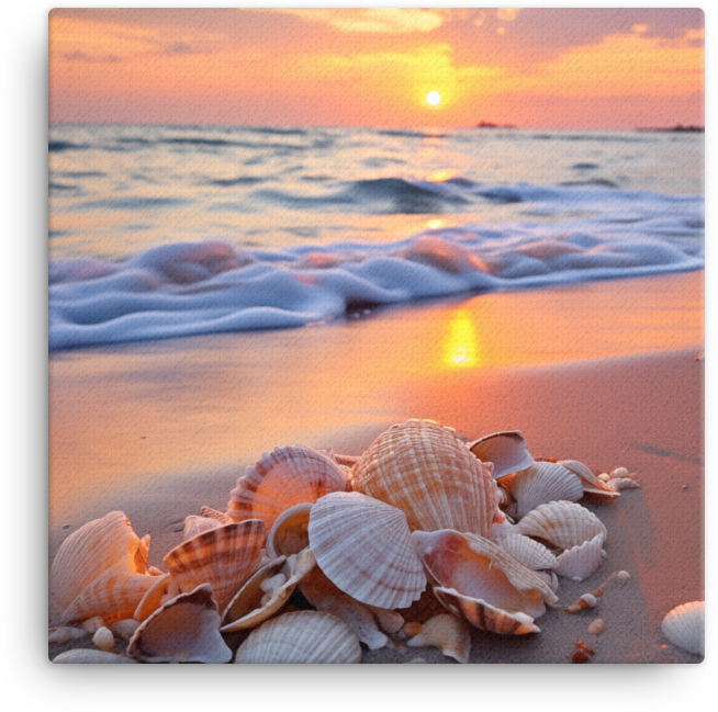Seashell at Coastal Sunset Canvas wall art