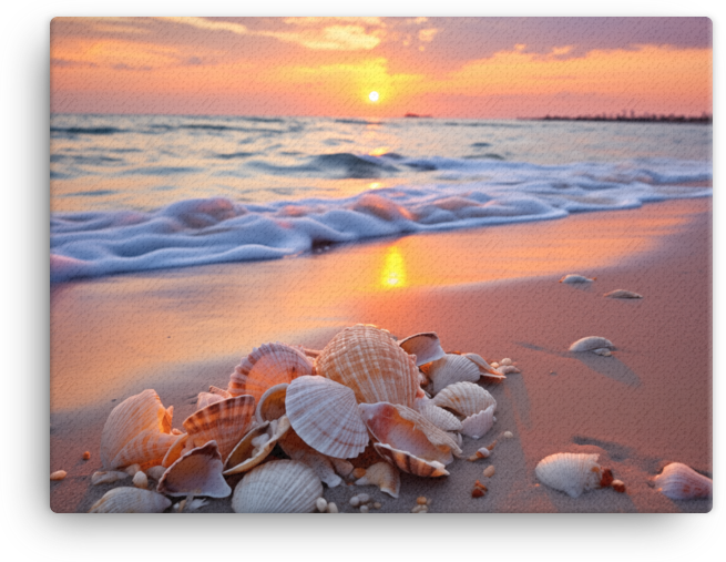 Seashell at Coastal Sunset Canvas wall art