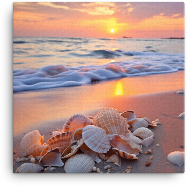 Seashell at Coastal Sunset Canvas wall art
