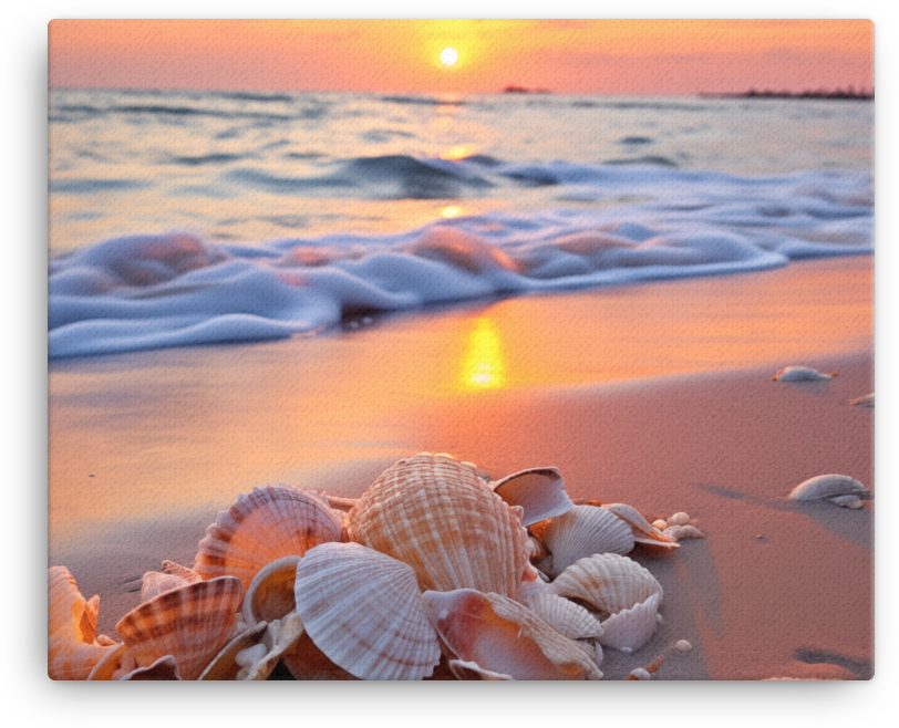 Seashell at Coastal Sunset Canvas wall art