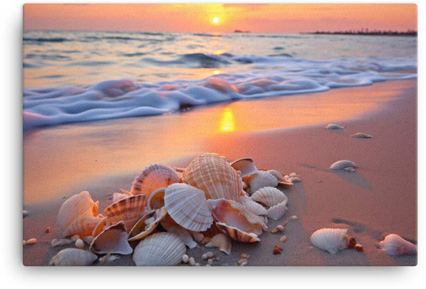 Seashell at Coastal Sunset Canvas wall art