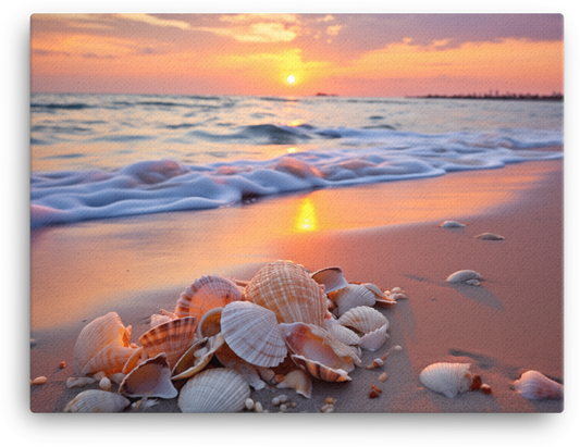 Seashell at Coastal Sunset Canvas wall art
