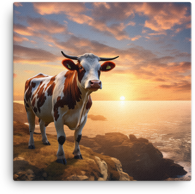 Seaside Sunset Cow Canvas Wall Art