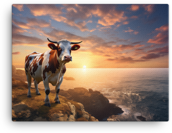 Seaside Sunset Cow Canvas Wall Art