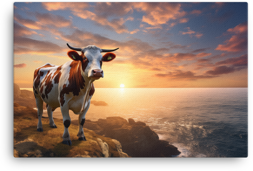 Seaside Sunset Cow Canvas Wall Art