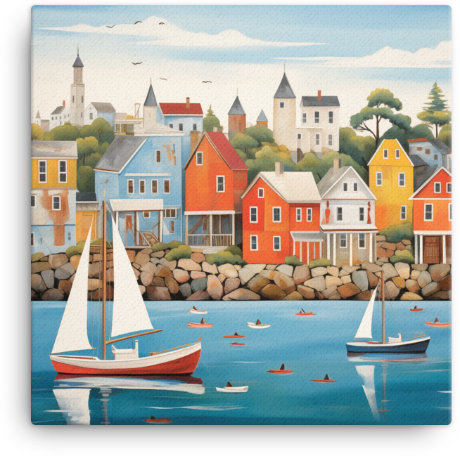 Seaside Town with Sailing Boats Canvas wall art