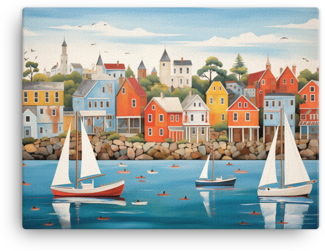 Seaside Town with Sailing Boats Canvas wall art