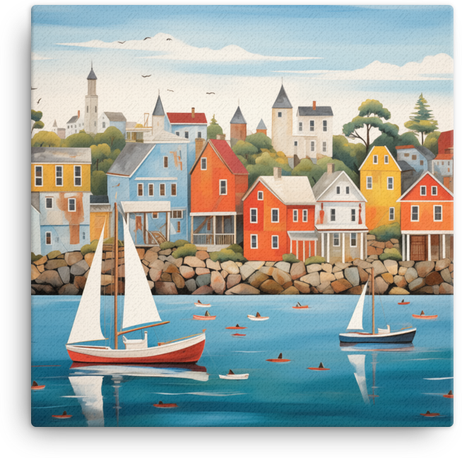 Seaside Town with Sailing Boats Canvas wall art