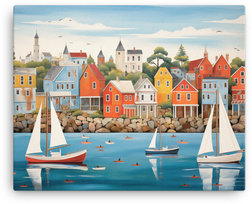 Seaside Town with Sailing Boats Canvas wall art
