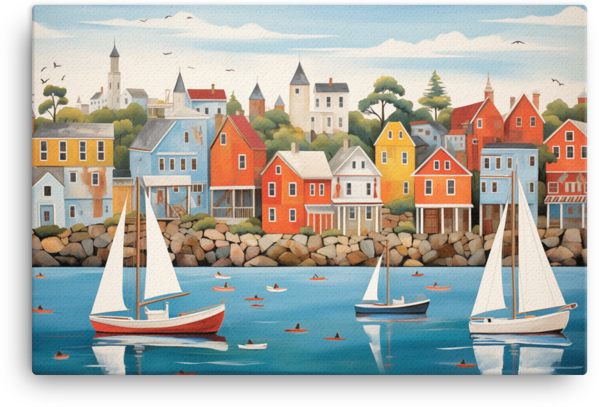 Seaside Town with Sailing Boats Canvas wall art