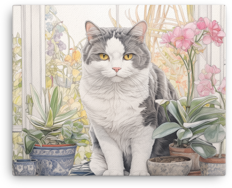 Serene Feline Amidst Floral Bliss Canvas