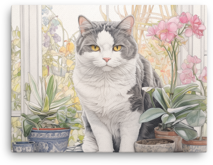 Serene Feline Amidst Floral Bliss Canvas