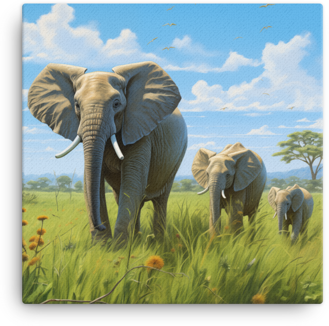 Serengeti Family Stroll Elephant Canvas Wall Art