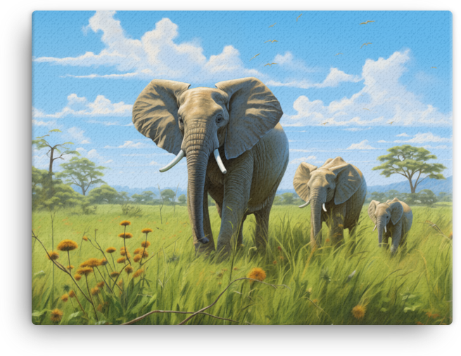 Serengeti Family Stroll Elephant Canvas Wall Art