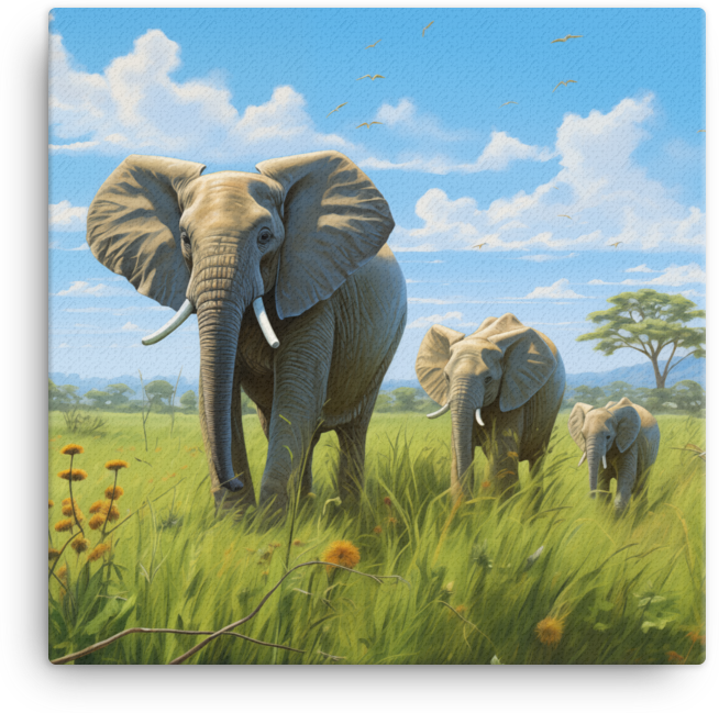 Serengeti Family Stroll Elephant Canvas Wall Art