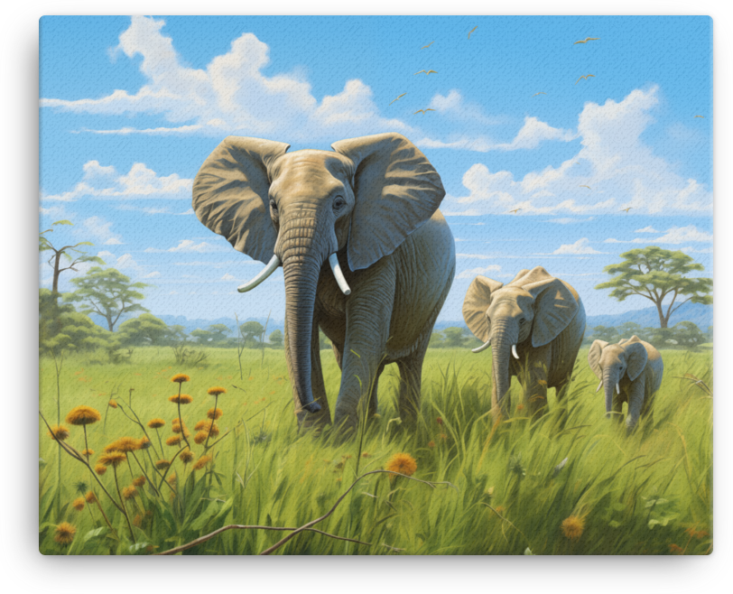 Serengeti Family Stroll Elephant Canvas Wall Art