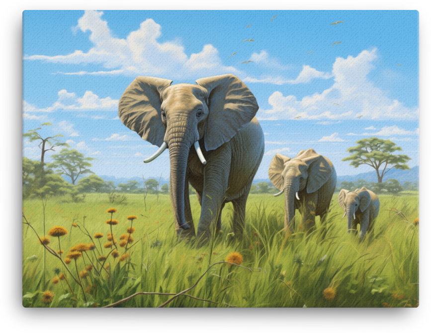 Serengeti Family Stroll Elephant Canvas Wall Art