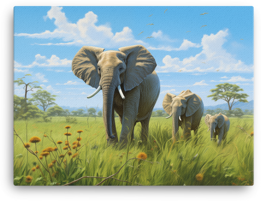 Serengeti Family Stroll Elephant Canvas Wall Art