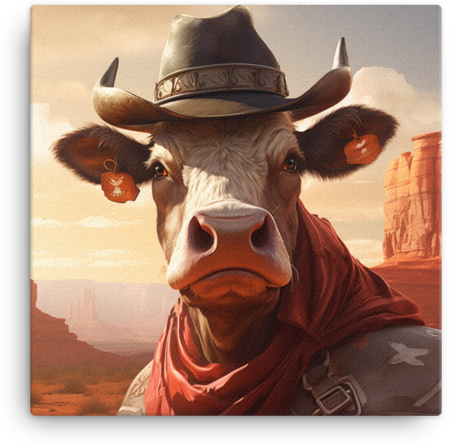 Sheriff Cow in Desert Sunset Canvas Wall Art