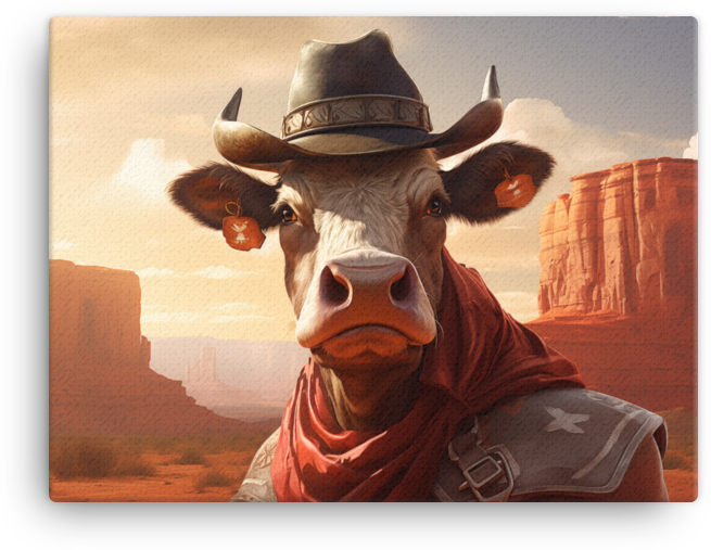 Sheriff Cow in Desert Sunset Canvas Wall Art