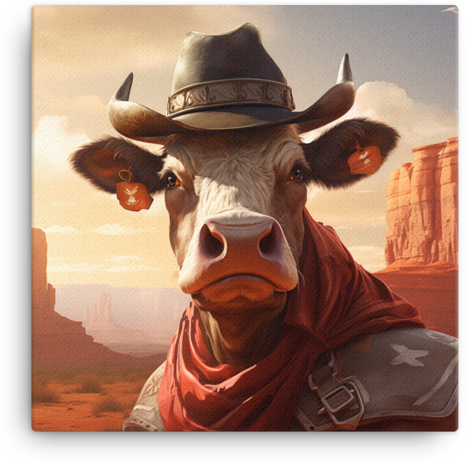 Sheriff Cow in Desert Sunset Canvas Wall Art