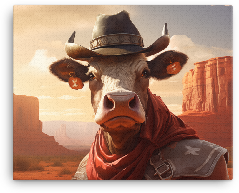 Sheriff Cow in Desert Sunset Canvas Wall Art