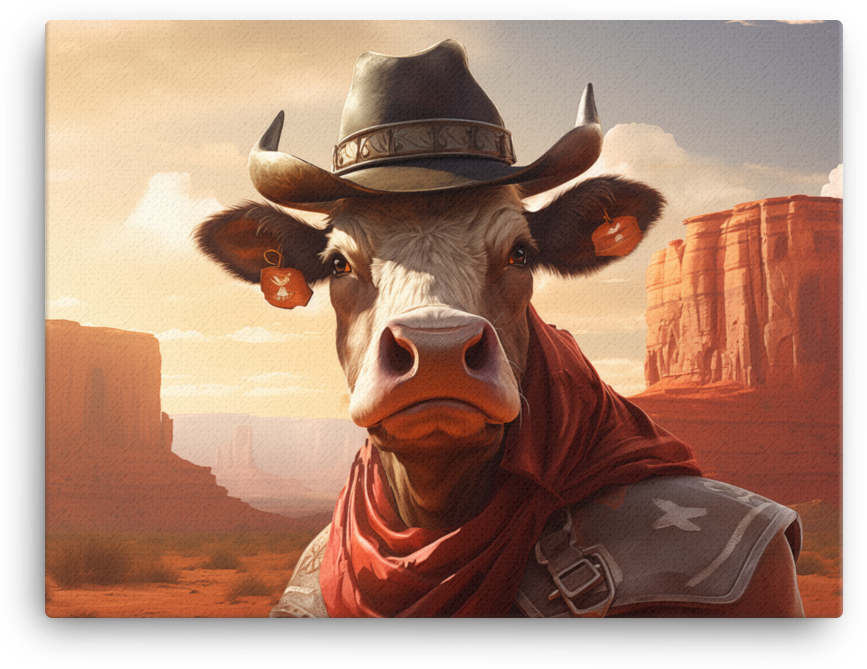 Sheriff Cow in Desert Sunset Canvas Wall Art