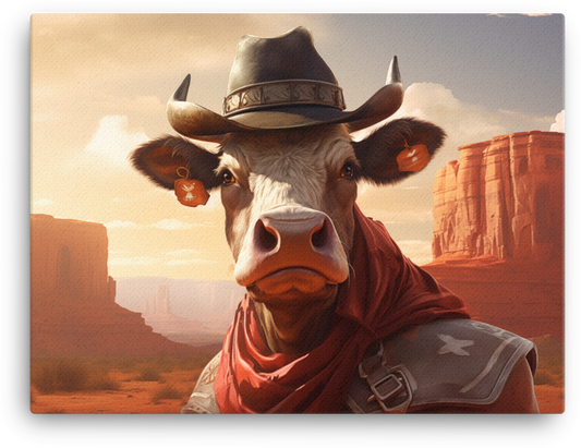 Sheriff Cow in Desert Sunset Canvas Wall Art