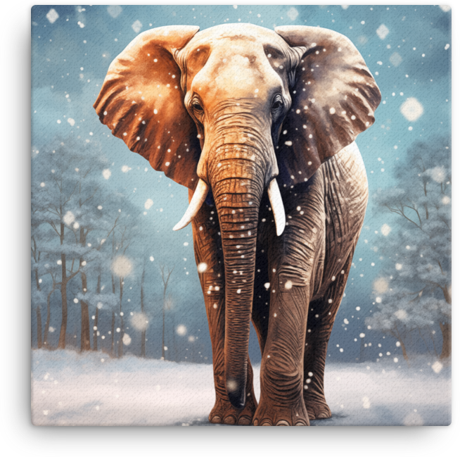 Snowy Serenity Elephant Canvas Wall Art