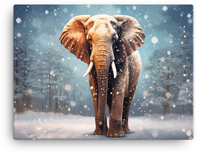 Snowy Serenity Elephant Canvas Wall Art