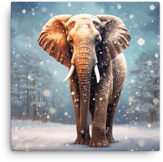 Snowy Serenity Elephant Canvas Wall Art