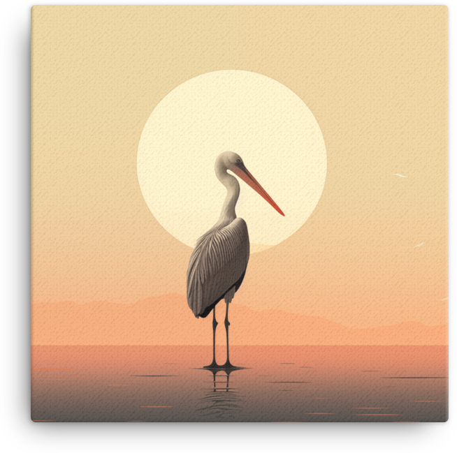 Solitary Stork at Sunset Canvas Wall Art