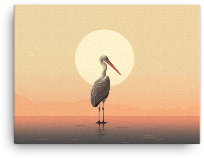 Solitary Stork at Sunset Canvas Wall Art