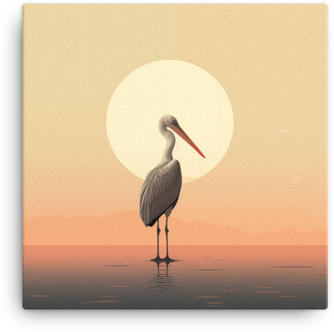 Solitary Stork at Sunset Canvas Wall Art