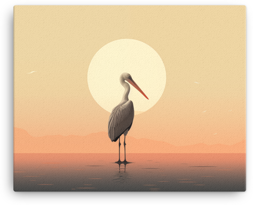 Solitary Stork at Sunset Canvas Wall Art