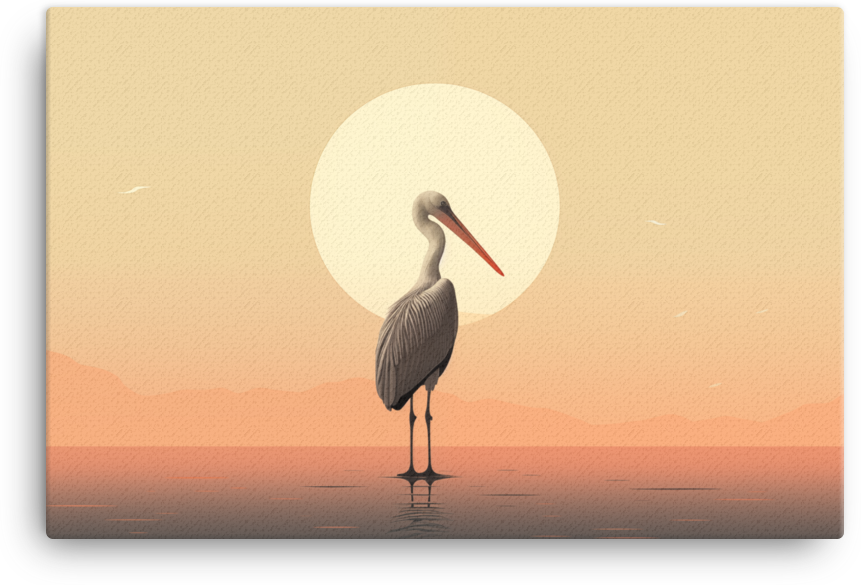 Solitary Stork at Sunset Canvas Wall Art