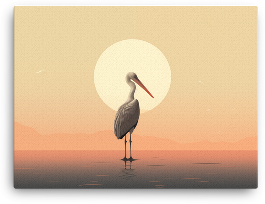 Solitary Stork at Sunset Canvas Wall Art