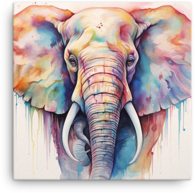 Spectrum Drip Elephant Portrait Canvas Wall Art