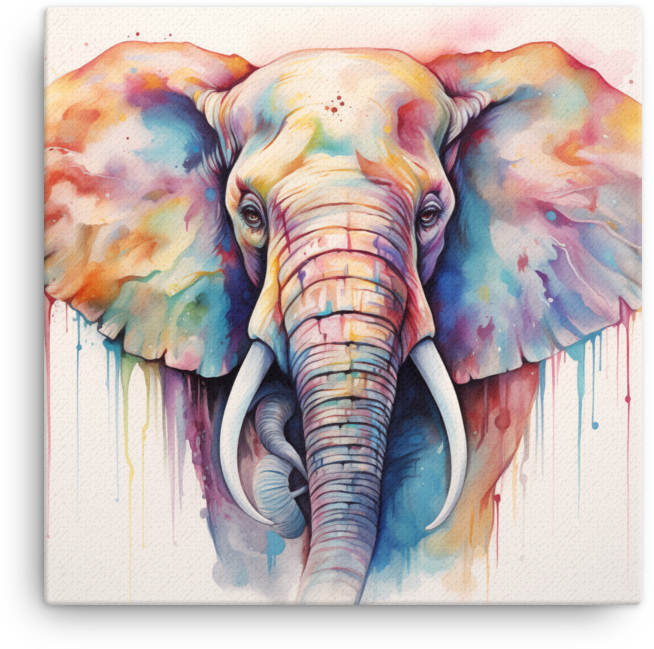 Spectrum Drip Elephant Portrait Canvas Wall Art