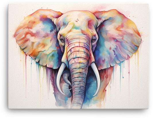 Spectrum Drip Elephant Portrait Canvas Wall Art