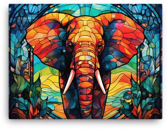 Stained Glass Safari Elephant Canvas Wall Art