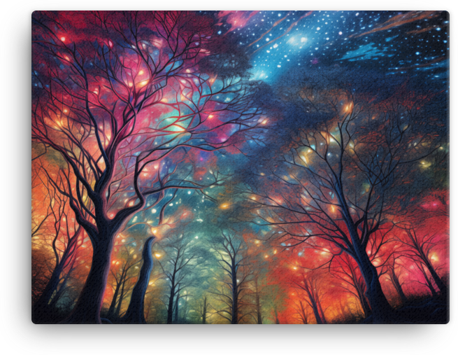 Starlit Sky Through Forest Trees Canvas wall art