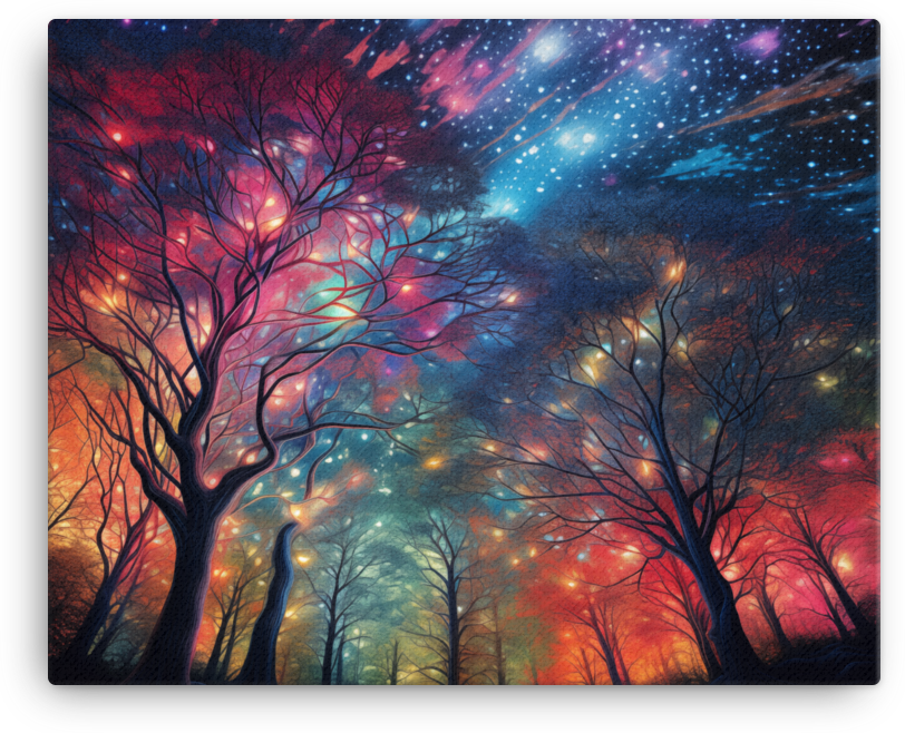 Starlit Sky Through Forest Trees Canvas wall art