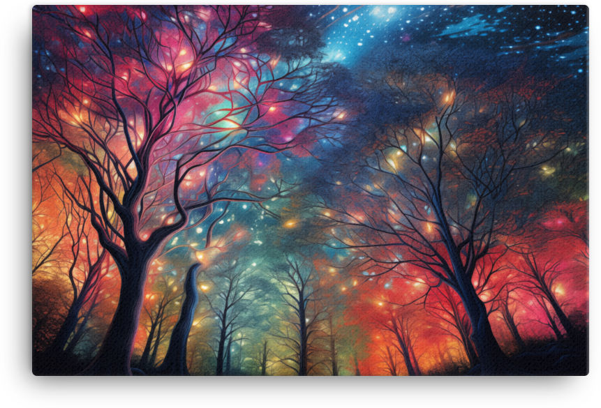 Starlit Sky Through Forest Trees Canvas wall art