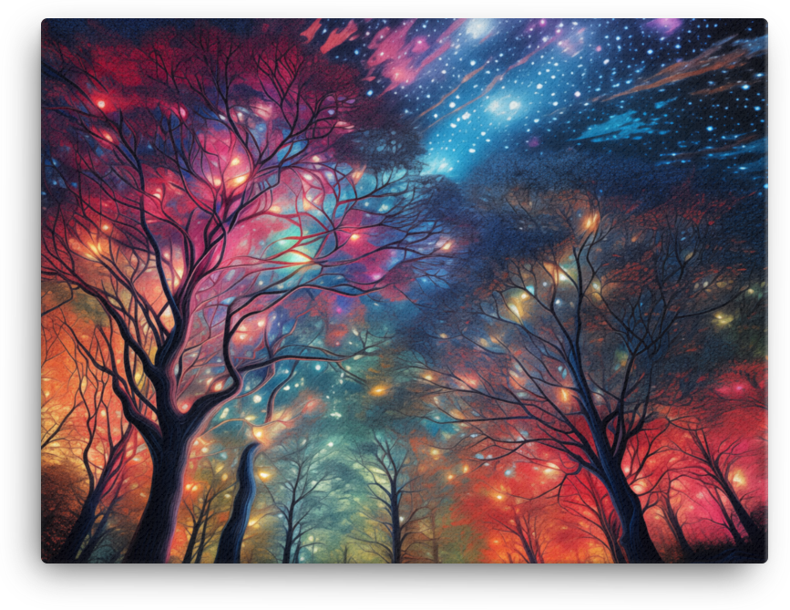 Starlit Sky Through Forest Trees Canvas wall art